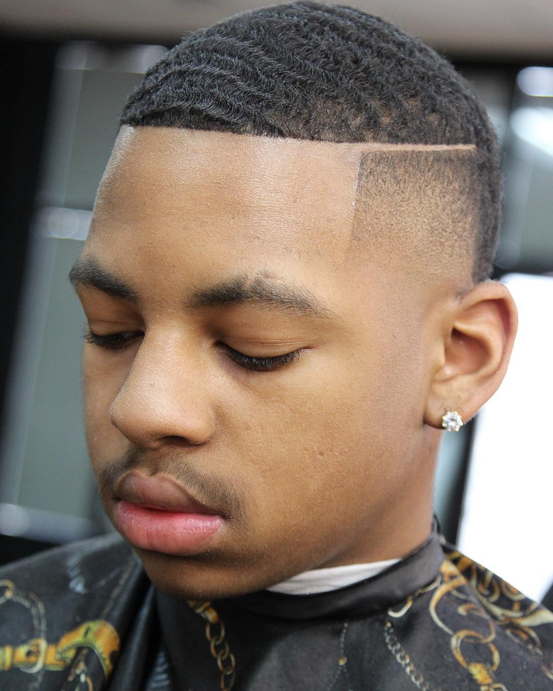 Vaughn.   Waves Haircut Temple Fade Shaved Part Short Hair Black Men 